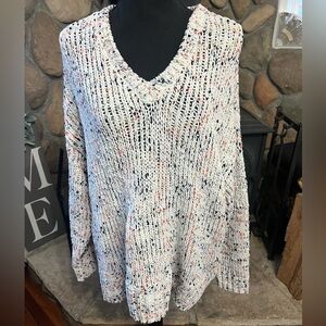 Cupio White With Multi Colors V-Neck Sweater NWT